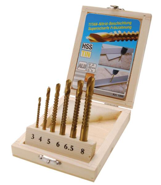 HSS-Fräsbohrer-Satz | titan-nitriert | 3 - 8 mm | 6-tlg.