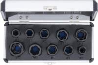 Spiral-Profil-Steckschlüssel-Satz / Schraubenausdreher | Antrieb Innensechskant 10 mm (3/8") / Außensechskant | SW 9 - 19 mm | 10-tlg.