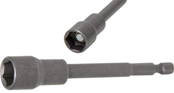 Steckschlüssel-Einsatz Sechskant, extra lang | für Bohrmaschinen | Antrieb Außensechskant 6,3 mm (1/4") | SW 12 mm