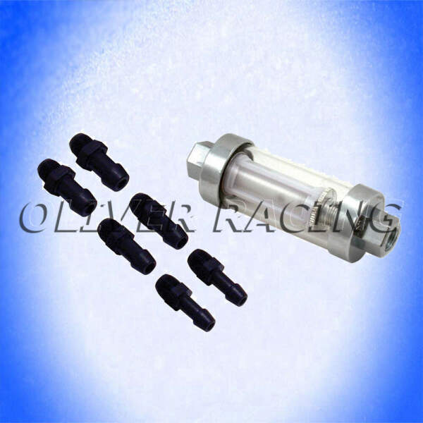 Benzinfilter Vergasermotor Universal Chrom Glas Kraftstofffilter Glasfilter 6,52/ 7,94/ 9,52 mm Schlauch 2369