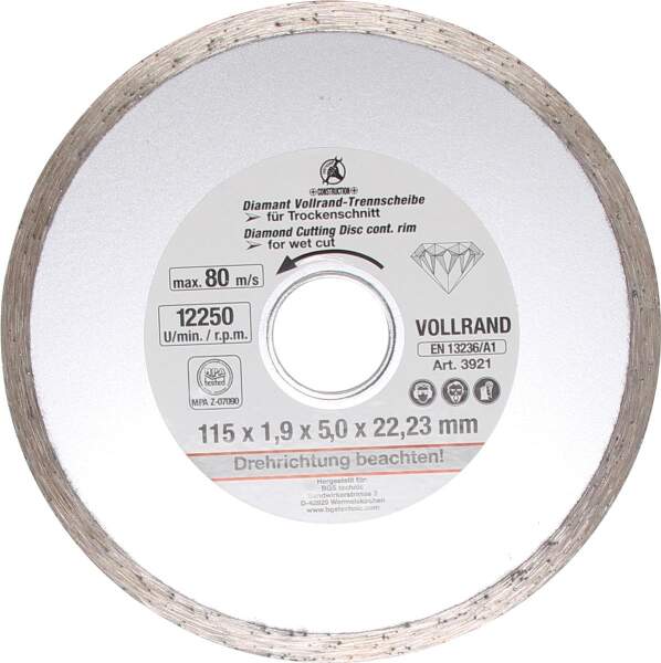 Vollrand-Trennscheibe | für Nassschnitt | Bohrungs-Ø 22,2 mm | Ø 115 mm