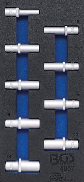 Werkstattwageneinlage 1/3: Steckschlüssel-Einsätze Sechskant | 12,5 mm (1/2") | 10-24 mm | tief | 9-tlg.
