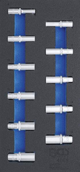 Werkstattwageneinlage 1/3: Steckschlüssel-Einsätze Sechskant | 10 mm (3/8") | 8 - 19 mm | tief | 11-tlg.