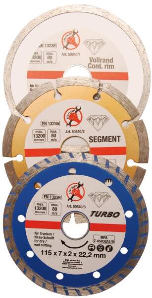 Diamant-Trennscheiben-Satz | Bohrungs-Ø 20 mm | Ø 115 mm | 3-tlg.
