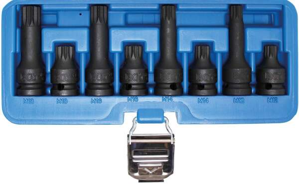 Kraft-Bit-Einsatz-Satz | Antrieb Innenvierkant 12,5 mm (1/2") | Innenvielzahn (für XZN) M12 - M18 | 8-tlg.