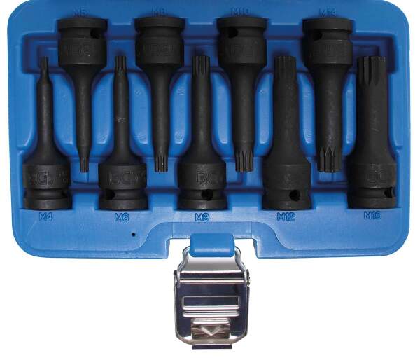 Kraft-Bit-Einsatz-Satz | Antrieb Innenvierkant 12,5 mm (1/2") | Innenvielzahn (für XZN) M4 - M16 | 9-tlg.